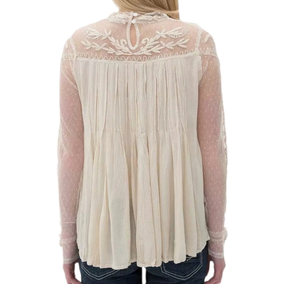 Buckle Sixes & Sevens cream embroidered mesh blouse size xs - Picture 3 of 10
